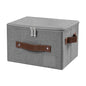 ANMINY Storage Bins with Zipper Lid Storage Boxes with Label Holder PU Leather Handles Washable Foldable Decorative Lidded Cotton Linen Fabric Cubes Baskets Closet Organizer - Gray, Small