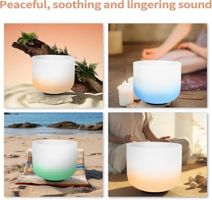 Set of 7 size 6-12 inch Gradient Color Chakra Tuned 432hz Quartz Crystal Singing Bowls with Heavy Duty Carrying Cases and Singing Bowl Mallets - color: Set of 7, Gradient