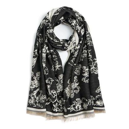 QIUTIMIY Pashmina Shawl Wraps for Womens Winter Scarf Reversible Pattern Designer Ladies Shawls and Wraps for Evening Dresses - color: Flower8-black