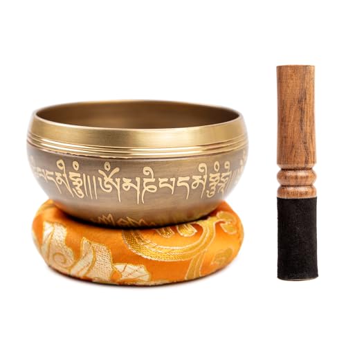 Tibetan Singing Bowl Set Brass - Master Healing Grade - Authentic Handcrafted Sound Bowl by Himalayan Bazaar - color: Yellow