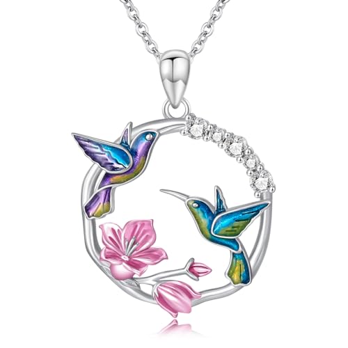 Hummingbird/Phoenix/Owl/Dove/Flamingo/Raven/Blue Jay/Cardinal/Peacock/Eagle/Parrot/Robin Necklace for Women 925 Sterling Silver Bird Pendant Necklace Animal Jewelry Gift for Mother Wife - style: Two Hummingbird Necklace