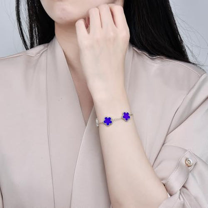 FLY FEI 18K Gold-Plated Four Leaf Clover Bracelet for Women,Adjustable lucky Bracelet Set Jewelry Gift-Hypoallergenic Charm for Birthdays, Wellness & Daily Wear - color: style02-Jewelry blue(silvery)
