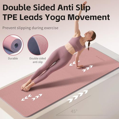PAIDU Yoga Mat 8mm Super Thick TPE Fitness Mat | SGS Certified | Non-Slip, Odorless & Tear-Resistant | Unisex with Strap | for Yoga, Pilates, Meditation & Home Workouts - color: Deep Pink&Grey