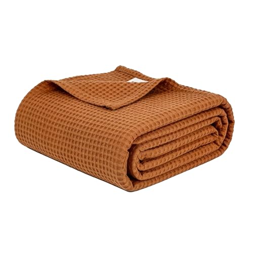 100% Cotton Waffle Weave Blanket King Size, Soft Lightweight Breathable Cozy Blankets for Bed Couch Home Décor All-Season Use (Caramel, 104"x90") - color: Caramel, size: King (104"x90")