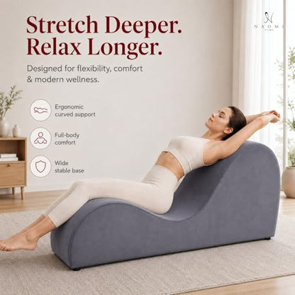 Naomi Home Yoga Chair for Adults - Ergonomic Yoga Chaise Lounge Bench, Wood & Metal Frame, 330 lb Capacity, Upholstered Microfiber Lounge for Deep Stretching, Relaxation & Creative Comfort - Gray - color: Grey