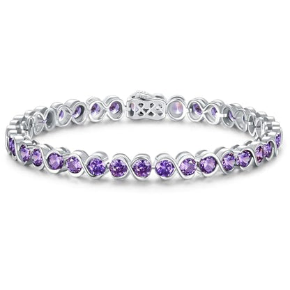 Birthstone Bracelets for Women, Sterling Silver 7 Inch Infinity Tennis Bracelet, Wedding Anniversary Birthday Jewelry Gifts for Women Wife Girlfriend Mom Her - color: 02-Feb-Amethyst