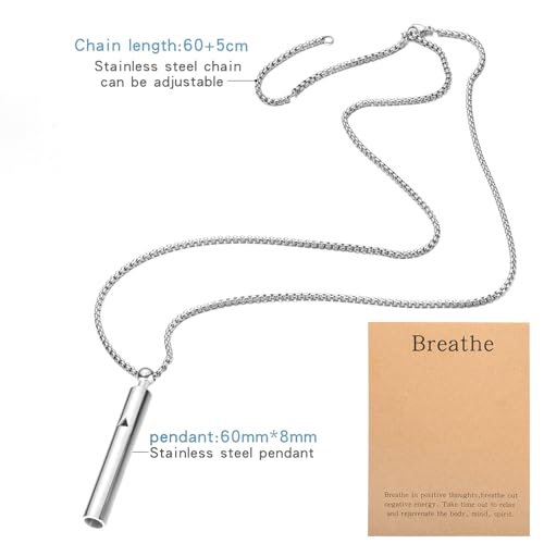 Anxiety Breathe Easy Necklace Mindfulness Breathing Necklace Breathlace Stainless Steel Pendant for Natural Calm & Stress Relief - color: Steel+Black T