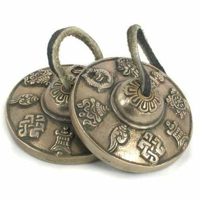 Mystery Mountain Tibetan Buddhist Tingsha Meditation Feng Shui Cymbals/Chimes - Mantra Design - 7cm Diameter TB1