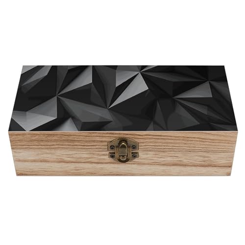 Black Geometric Wooden Storage Box with Hinged Lid And Front Clasp Decorative Storage Keepsake Boxes Wooden Gift Jewelry Organizer Boxes Office Desk Organizer