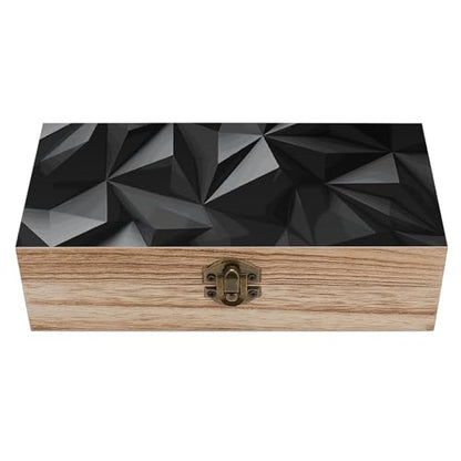 Black Geometric Wooden Storage Box with Hinged Lid And Front Clasp Decorative Storage Keepsake Boxes Wooden Gift Jewelry Organizer Boxes Office Desk Organizer