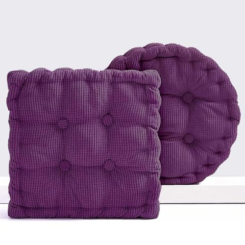 2 Pack Meditation Floor Pillow Large Square and Round Floor Cushions for Adults Purple Corduroy Floor Seat Pillows Cushion for Living Room Balcony Tatami Yoga,18x18 Inch - color: Purple
