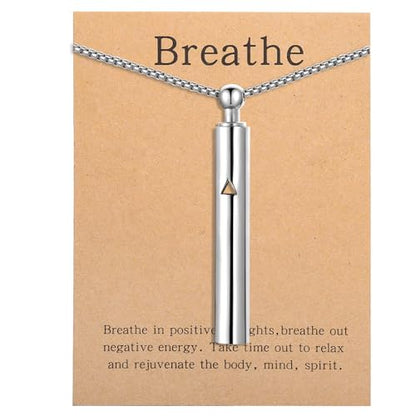 Anxiety Breathe Easy Necklace Mindfulness Breathing Necklace Breathlace Stainless Steel Pendant for Natural Calm & Stress Relief - color: Silver T