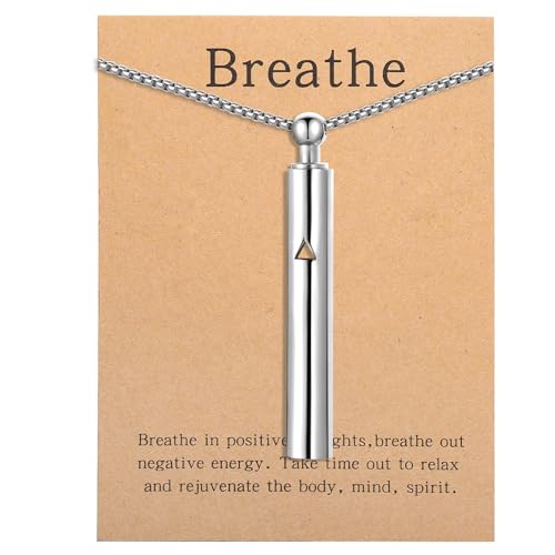 Anxiety Breathe Easy Necklace Mindfulness Breathing Necklace Breathlace Stainless Steel Pendant for Natural Calm & Stress Relief - color: Silver T