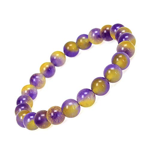 MJDCB Featured Men Women 8mm Beads Bracelet Elastic Natural Stone Yoga Bracelet Bangle 6.7" - color: Purple Yellow Jade
