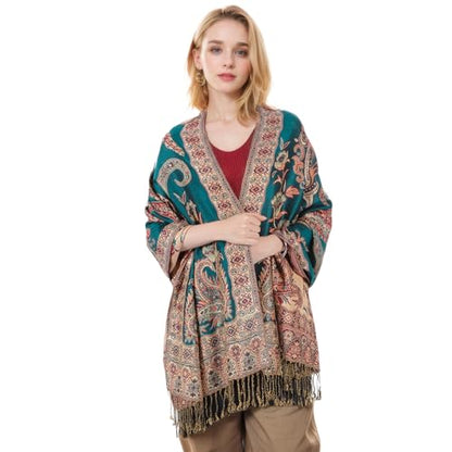 MUQU Women Pashmina Shawls and Wraps Scarf Soft Silky Reversible Paisley Scarves Shawl for Women - color: Green-b2