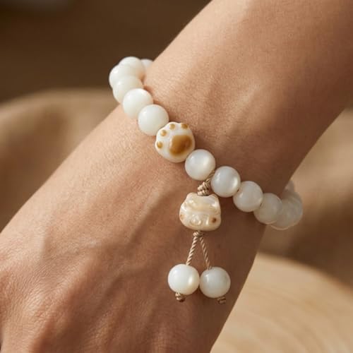 MUDI Bracelet For Women, Bodhi Seed Beads Bracelets Fidget Healing Energy Protection Stretch to My Man Jewelry Gift - color: Brown Paw Print