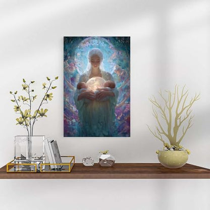 UZWGG 1pcs (Unframed，Canvas Only) Woman Poster Fantasy Goddess Prints Wall Art Abstract Goddess Nurturing Baby Canvas Painting New Birth Wall Picture for Newmom Mother's Day Gift 08x12inch(20x30cm) - color: goddess-Frameless（Canvas Roll）, size: 12"L x 08"