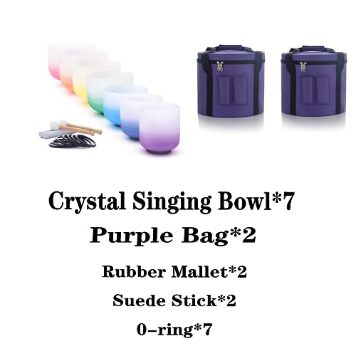 KVKA 432Hz 6-12" Set of 7 pcs Aria Colored Quartz Crystal Singing Bowl Sound Healing Tuned Bell with Carrying Case