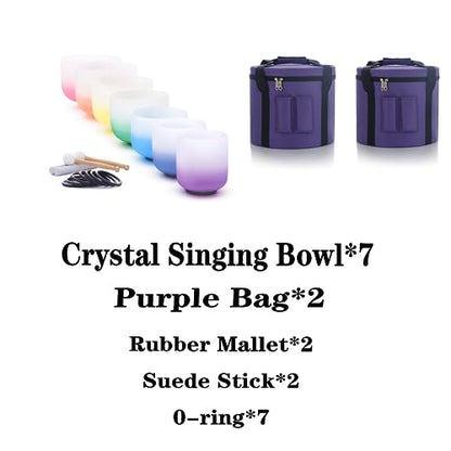 KVKA 432Hz 6-12" Set of 7 pcs Aria Colored Quartz Crystal Singing Bowl Sound Healing Tuned Bell with Carrying Case