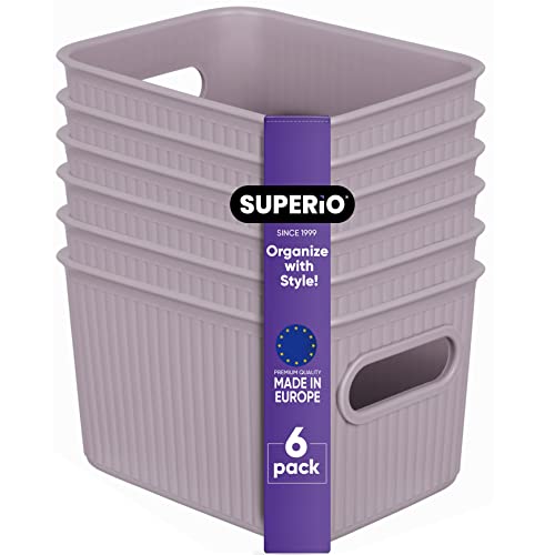 Superio Ribbed Collection - Decorative Plastic Basket Open Home Storage Bins Organizer, Small Lilac Purple (6 Pack) Container Boxes for Organizing Closet Storage Bins for Shelves 1.5 Liter - size: 6 Pack, style: Bin - Small (1.5 Liter)