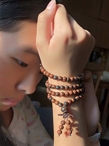 AD Beads 6mm Natural Healing Gemstones Buddhist 108 Prayer Mala Stretchy Bracelet Necklace - color: Mahogany Obsidian