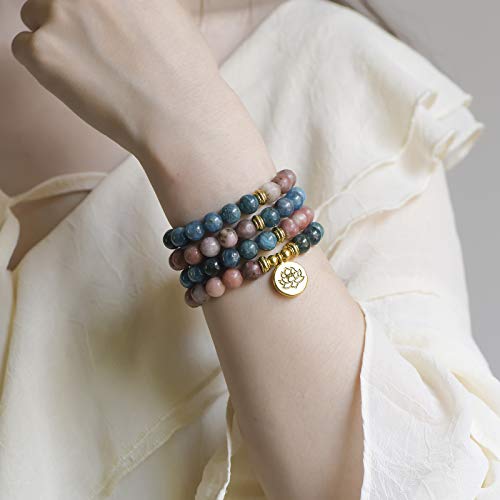 LIUANAN 108 Mala Beads 8mm Natural Bracelet Healing Gemstone Yoga Meditation Hand Knotted Mala Prayer Bead Necklace - color: Apatite
