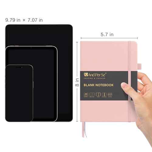 &And Per Se Blank Sketch Notebook, A5 Hardcover, 160 Pages 100gsm Thick Paper, Unlined Journal for Drawing, Doodling, Hand Lettering – Creative Gift for Artists, Designers, Writers (Pink)