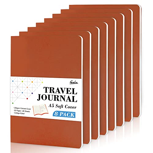 feela 8 Pack Soft Cover Journal Bulk, Notebooks College Ruled for Work, Lined Travel Journal for Women Men, Note Taking Notebook School Supplies Business Writing, 8.2” x 5.5”, A5, Dark Orange - color: 8 Dark Orange