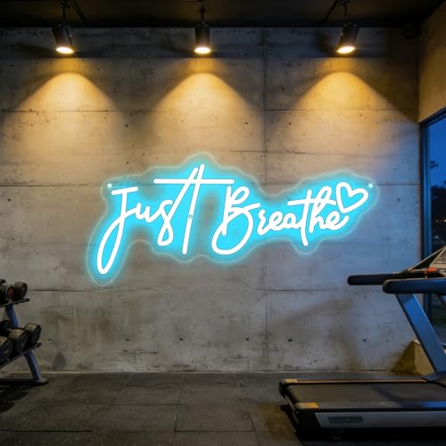 "Just Breathe" Neon Sign Beating Breath , Spa Decor For Wall, Bedroom Aesthetic Neon Light Wall Quote, for Yoga Room Pilates Studio Bedroom Gym Decoration, Meditation Room & Relaxation Gift-17.7IN-Ice Blue - color: Just Breathe-Ice Blue