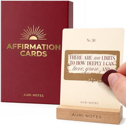 Positive Affirmation Cards for Women, Scratch-Off Daily Affirmation Cards 4x5 Inch — 52 Unique Uplifting Messages with Premium Gift Box and Wooden Stand — Thoughtful Self-Care Gift for Friend, Mom