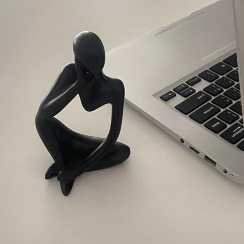 Set of 3 Minimalist Statues, Black Sandstone Figurines, Sitting Zen Pose, Lightweight & Durable Acrylic Gypsum Cement. Suitable for Office, Living Room, and Desk Decoration.