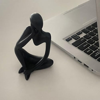 Set of 3 Minimalist Statues, Black Sandstone Figurines, Sitting Zen Pose, Lightweight & Durable Acrylic Gypsum Cement. Suitable for Office, Living Room, and Desk Decoration.