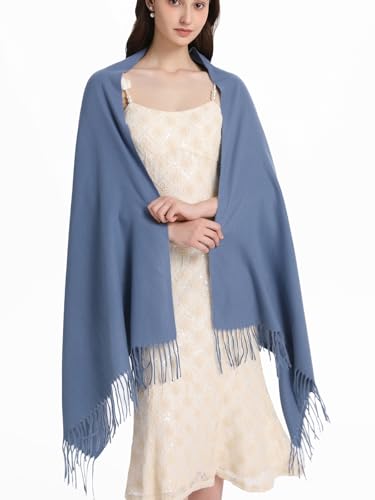 Pashmina Shawl and Wraps for Evening Dresses Resemble Cashmere Scarf for Women Wedding Winter Warm Shawls - color: Dusty Blue