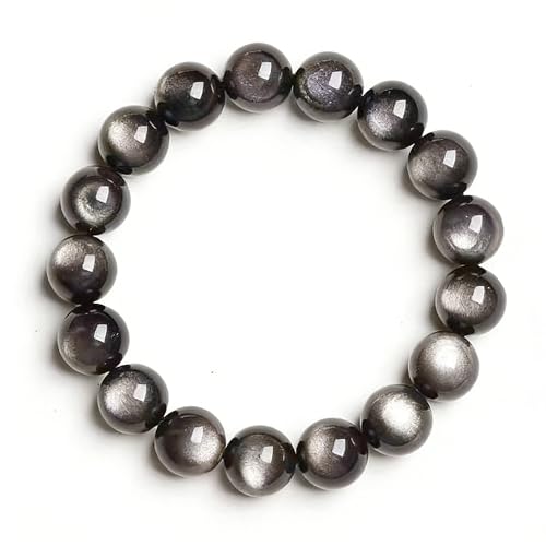 Natural Handmade Healing Chakra Bracelet - color: 12mm-Silver Obsidian-FOR 8-8.7 INCH WRIST