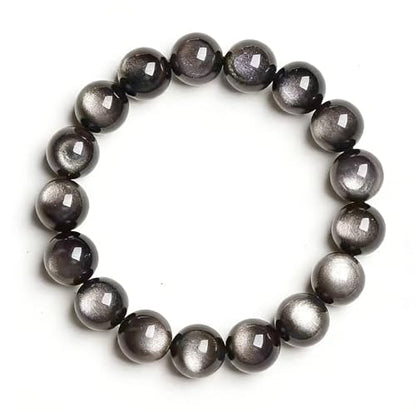 Natural Handmade Healing Chakra Bracelet - color: 12mm-Silver Obsidian-FOR 8-8.7 INCH WRIST