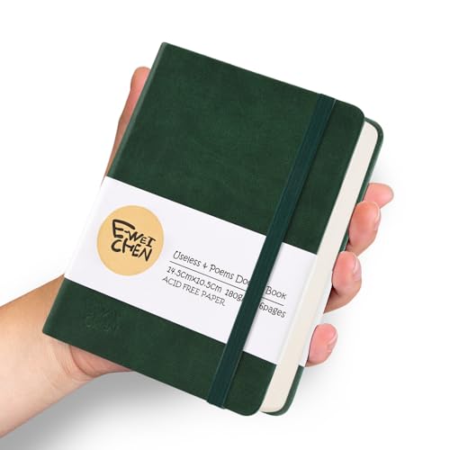 E-WEICHEN Hardcover 96Pages Blank Sketch Book for Drawing, Small 5.7x4.1 Pocket Journal Notebook for Travel, 180gsm Thick Paper Diary Notebooks for Work, PU Cover Memo for Writing. Dark Green - color: PU Cover-5.7x4.1in-Dark Green