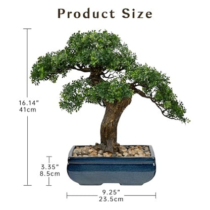 Artificial Bonsai Tree Juniper Faux Plants Indoor Fake Plants Decor with Blue Square Ceramic Pots for Home Table Office Desk Bathroom Shelf Bedroom Living Room Farmhouse Decorations - style: 16" Ficus