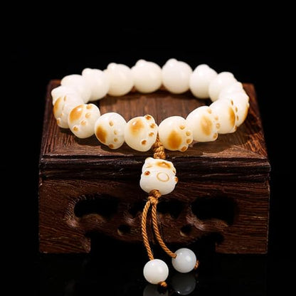 Bodhi Fidget Bracelet Anxiety Relief Items Bodhi Seed Beads, Elastic Wristband Meditation Yoga Mindfulness Worry Beads, Birthday Gift for Her for Women, White Dot Print Stackable Jewelry - color: A3:Cat Paw Bracelet