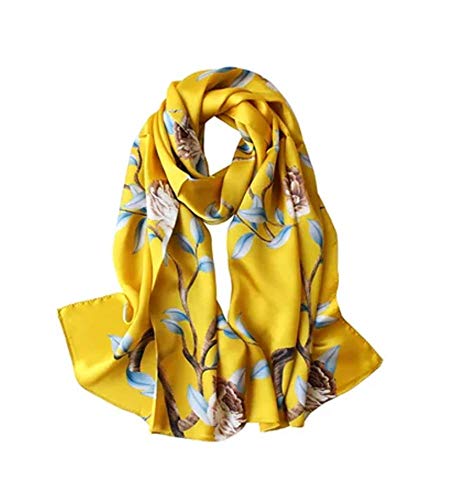 100% Mulberry Silk Long Scarf for Women Large Shawls for Headscarf and Neck- Oblong Hair Wraps with Gift Packed - color: Illuminating Yellow