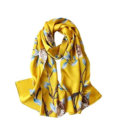 100% Mulberry Silk Long Scarf for Women Large Shawls for Headscarf and Neck- Oblong Hair Wraps with Gift Packed - color: Illuminating Yellow
