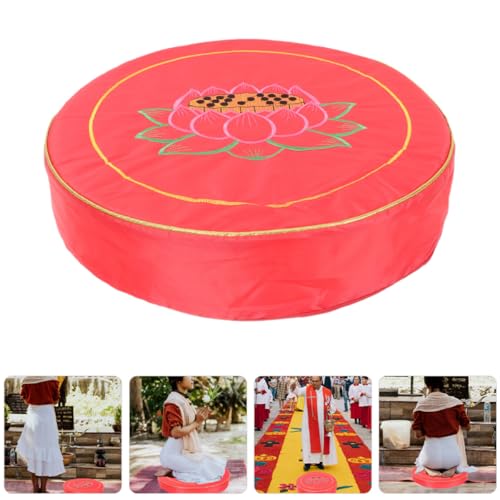 Meditation Cushion Floor Pillow Buckwheat Bolster Crimson Floral Worship Mat Thick Small Sitting Cushion for Zen Meditation and Prayer