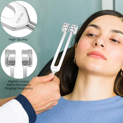 QWORK Tuning Fork 128Hz with Mallet, Stress Relief & Relaxation Chakra Set, Sensory Tuning Fork Activator for Music & Health