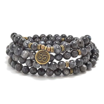 108 Natural Stone Mala Beads Yoga Jewelry Meditation Bracelet Necklace with om Charm - style: Labradorite