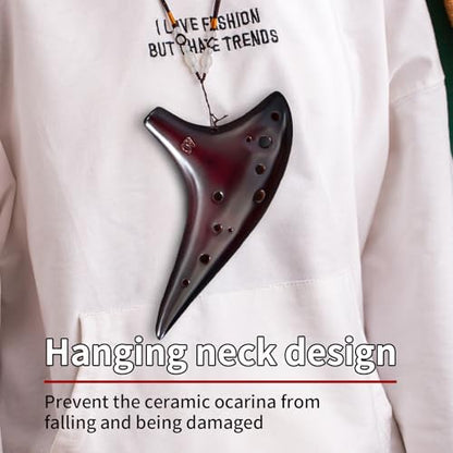 “Ocean Notes” 12 Hole Sweet Potato Ocarina Graceful Shape Pottery Ocarina in Alto C (Smoked Coffee) - style: Smoked Coffee