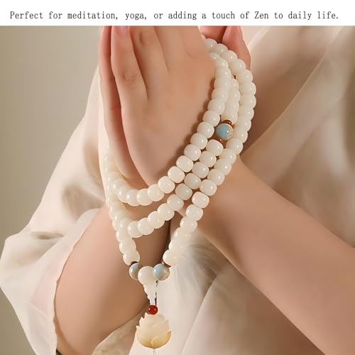 Mala Bead Strand Bracelet, 108 Buddhist Prayer Beads Yoga Meditation Green Malachite Beads Necklace Women man - style: 10mm White Jade Bodhi