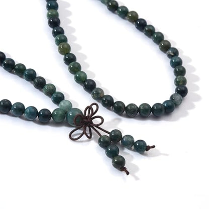 108 Mala Prayer Beads Bracelet 6mm Genuine Gemstone Healing Crystal Stone Beaded Bracelet Buddhist Tibetan Handmade Knotted Elastic Necklace for Yoga Meditation Unisex Women Men - color: Moss Agate