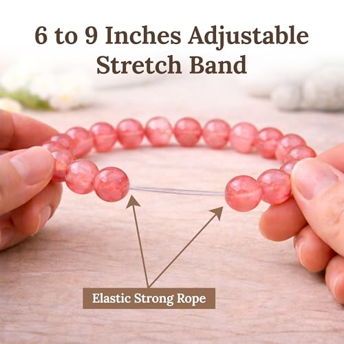 Elm City Direct 8mm Natural Stone Beaded Bracelet – Unisex Crystal Stretch Bracelets for Men & Women, Chakra & Healing Jewelry, Gift-Ready Beaded Bracelets - color: Watermelon Crystal