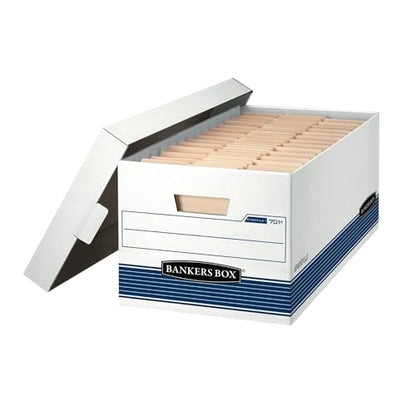 Bankers Box 12-Pack Medium Duty File Storage Boxes with Lids, FastFold Assembly, 24 Inch Letter, STOR/FILE, (00701) - size: 12-Pack