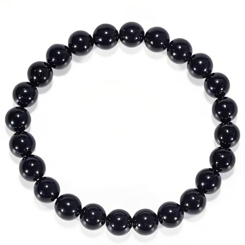 2PCS Agate Bracelet for Women Men Natural Round Beaded Agates Stone Healing Stretch Bracelets Elastic Handmade Polished Gemstone Beads Bracelet - color: 1PC Black, size: 8mm Beads
