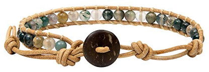 Infinityee888 Leather Bracelet Light Brown Wrap Beads Natural Stone Adjustable for Men Women Teen Yoga Handmade Bohemian Gypsy Boho - color: Purple